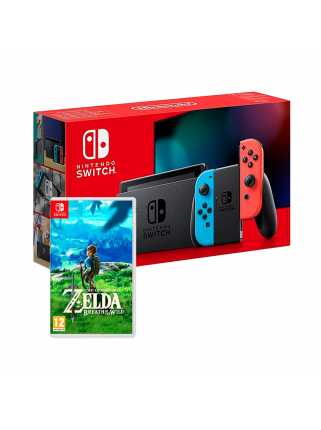 Комплект Nintendo Switch 2019 (неоновый красный/неоновый синий) + The Legend of Zelda: Breath of the Wild