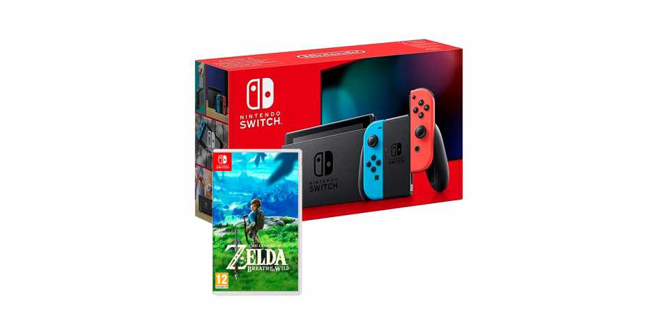 Комплект Nintendo Switch 2019 (неоновый красный/неоновый синий) + The Legend of Zelda: Breath of the Wild