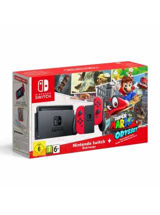 Комплект Nintendo Switch (неоновый красный) + Super Mario Odyssey