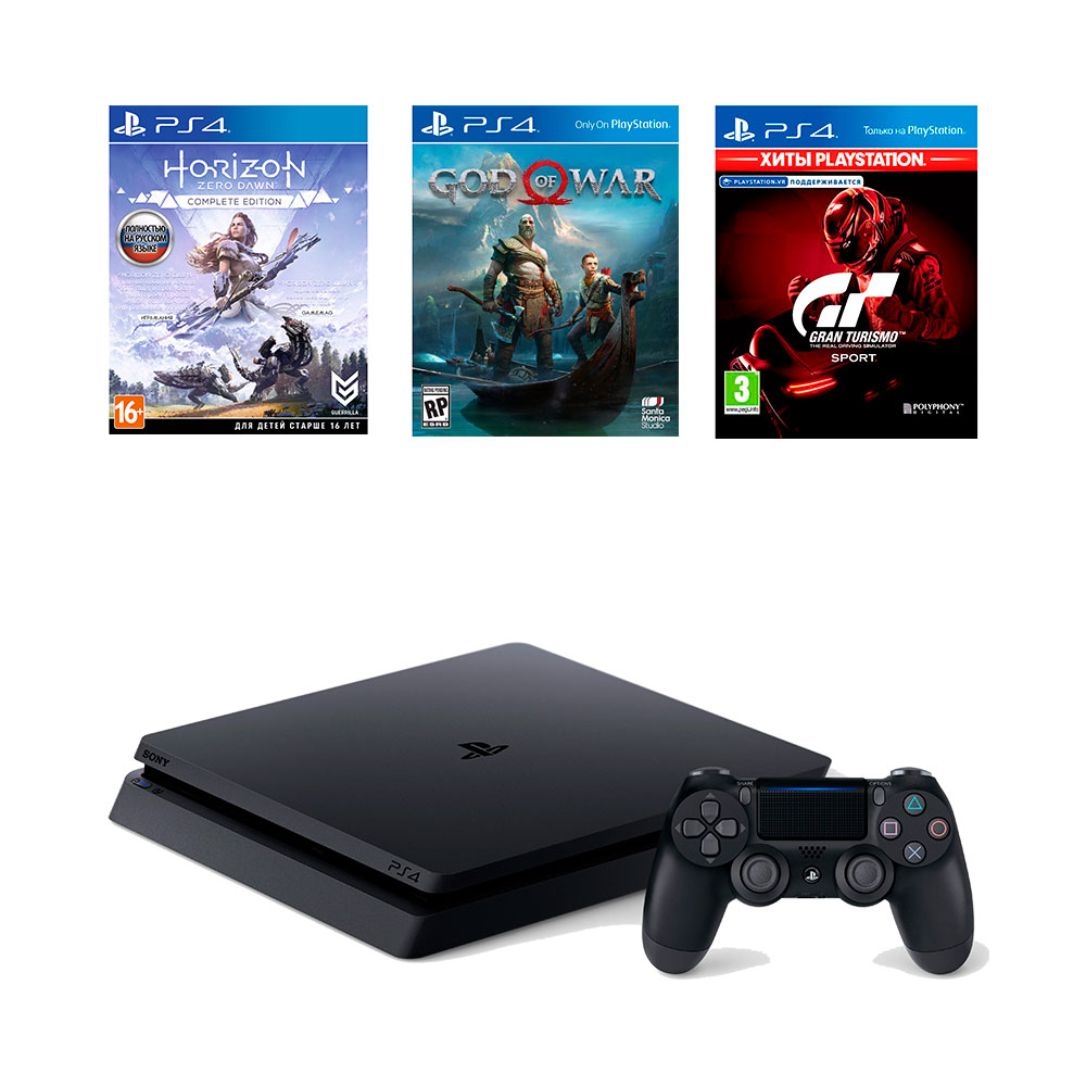 PlayStation 4 Slim 1TB + Gran Turismo Sport + God of War + Horizon: Zero  Dawn Complete Edition - купить в Минске, цены