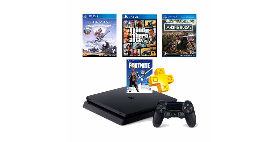 Sony PlayStation 4 Slim 1TB Mega Pack: Grand Theft Auto V Premium  Edition/Days Gone/Horizon Zero Dawn Complete Edition/Fortnite cor preto  onyx