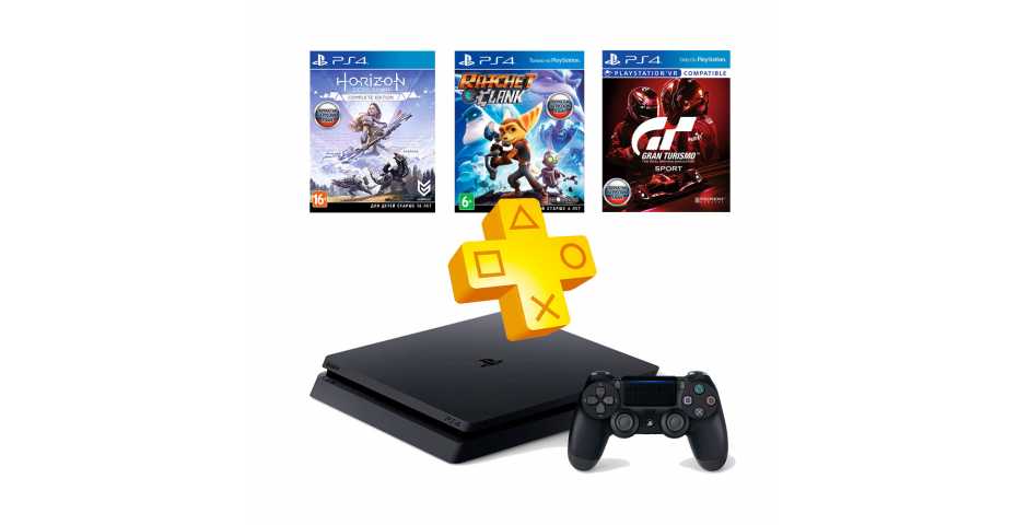 Sony PlayStation 4 Slim 1TB + Gran Turismo Sport Spec II + Ratchet & Clank + Horizon: Zero Dawn + PS Plus
